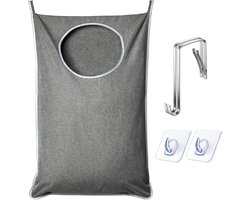 Hangende wasmand - Extra grote scheurbestendige deurmand - Wordt geleverd met 2 haken - Hang vuile was op - Bespaart ruimte in de badkamer Hangende waszak - Grijs