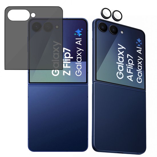 Protection d'écran TechNow Private + protection d'écran pour appareil photo compatible avec Samsung Galaxy Z Flip 7 - Protection d'écran en verre de confidentialité - Rounded - Privacy Proteqt+