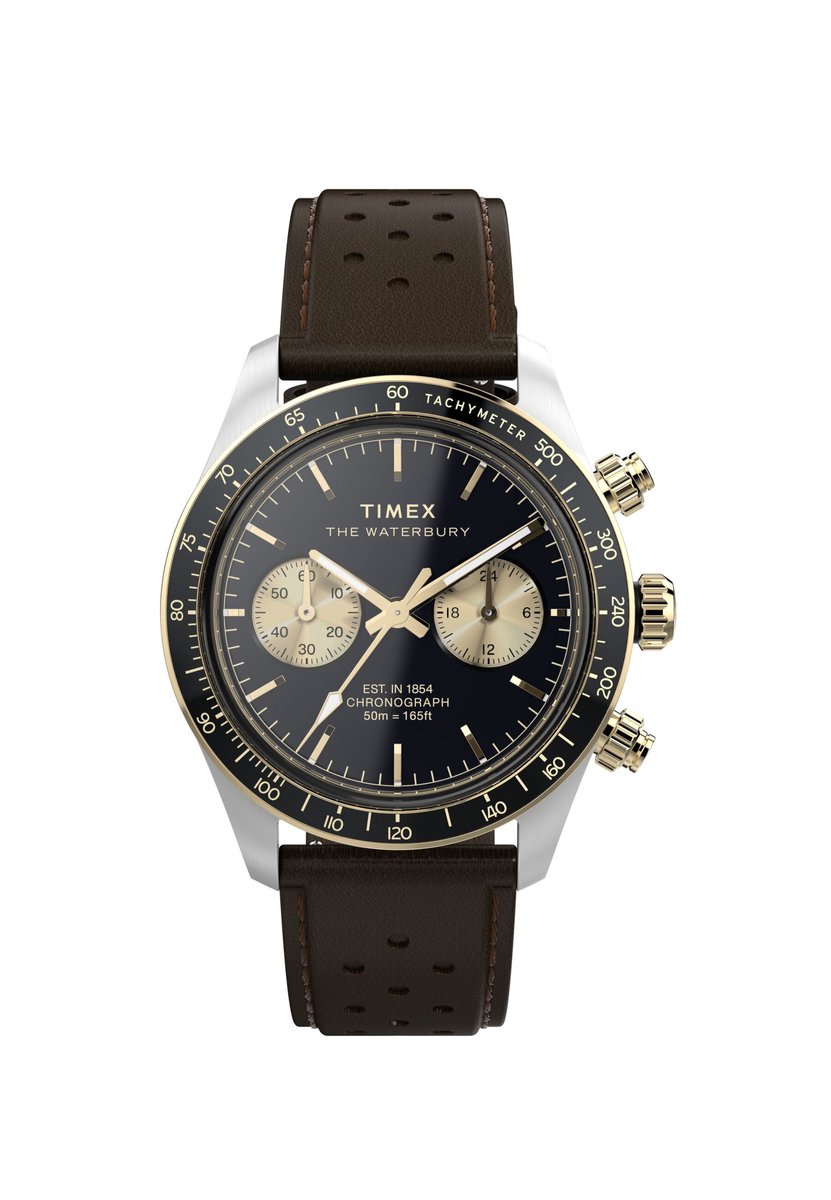 Timex Waterbury Heritage Chronograph Quartz Chronograaf Horloge Bruin Kast: 100% Roestvrij Staal | Armband: 100%Leer 39 TW2Y24100AJ