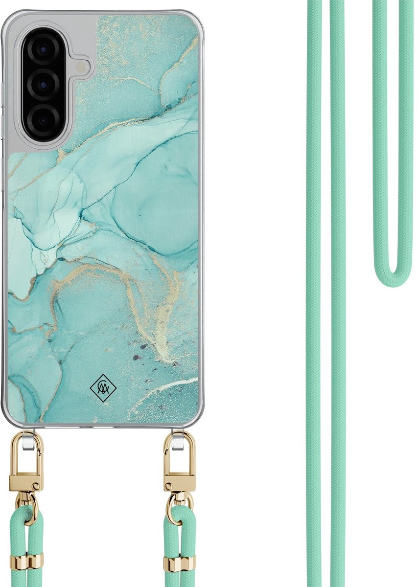 Casimoda® hoesje met mintgroen koord - Geschikt voor Samsung A26 - Marmer mint groen - Afneembaar koord - TPU/polycarbonaat - Paars