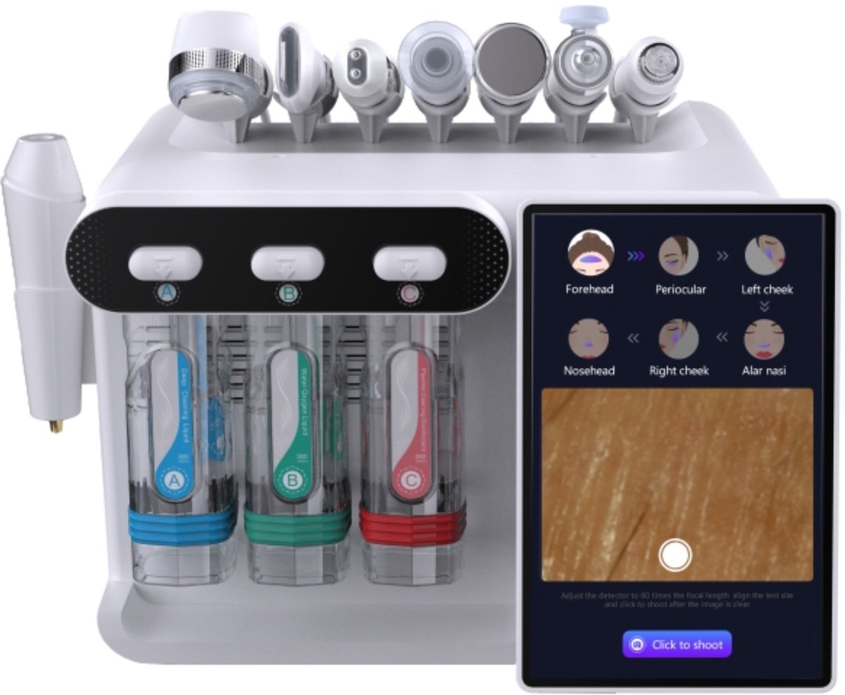 HydraOxy 8-in-1 HydraDermabrasie Ultrasoon Radiofrequentie Zuurstof Infusie Microstroom Huidanalyse Schoonheidsapparaat