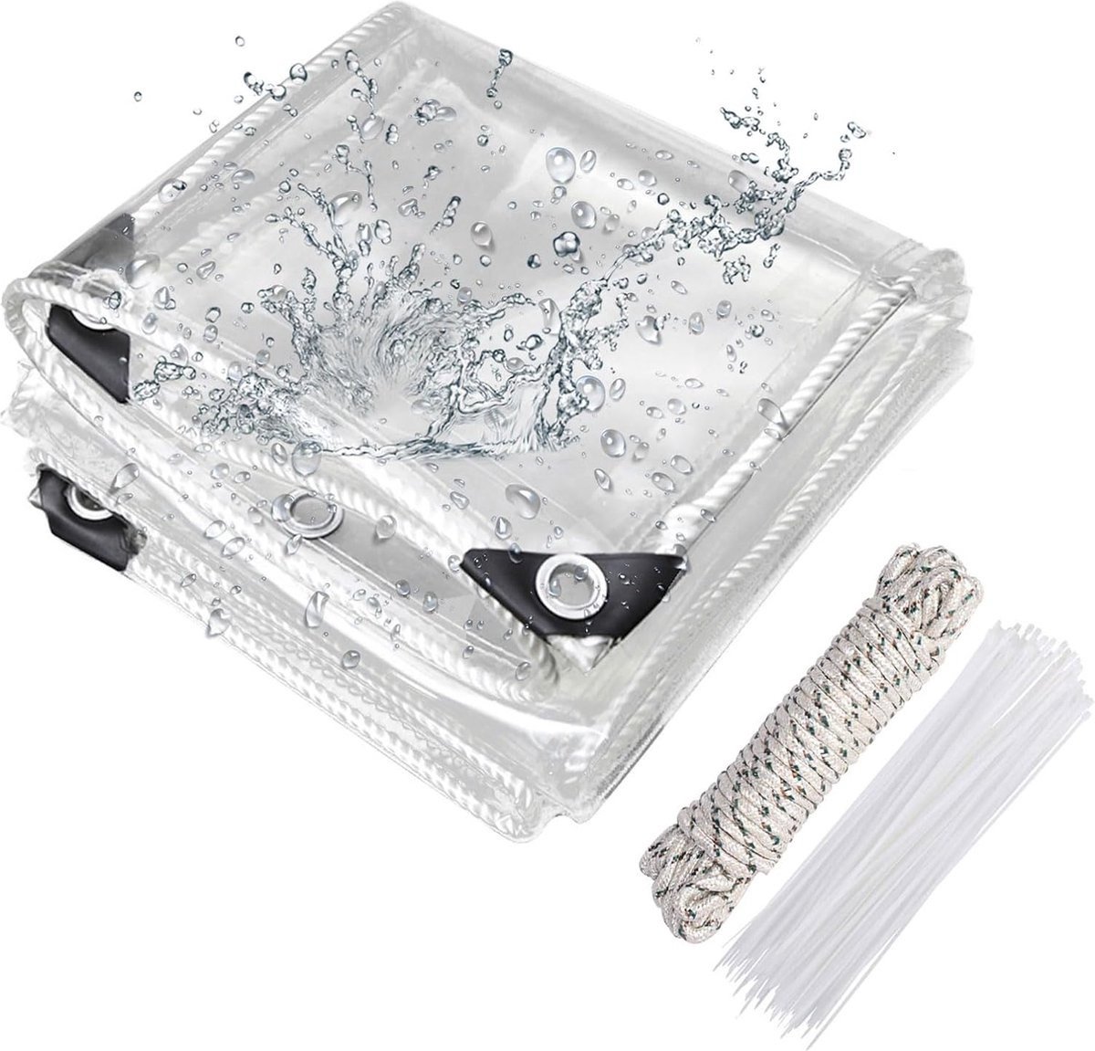 Transparant Afdekzeil met Ogen 420 g/m² - Waterdicht en Weerbestendig PVC voor Buiten en Tuin