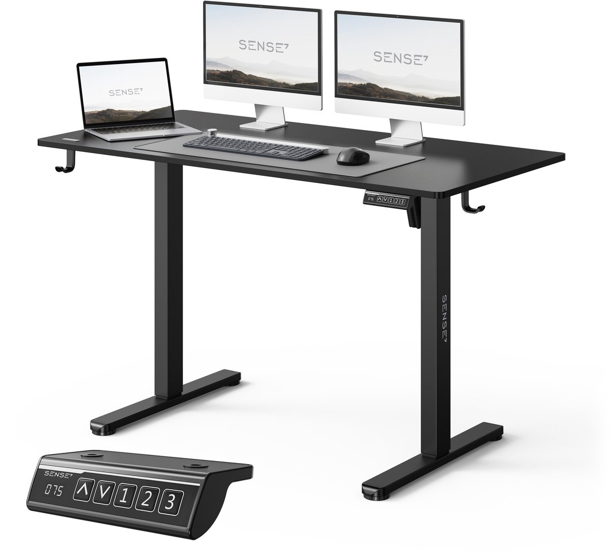 SENSE7 NOJO LIGHT - Zit Sta Bureau - 120 cm x 60 cm - Elektrisch bureau - Verstelbare bureau - Elektrische Hoogteverstelling - Hoogte 72-118 cm - Intelligent Bedieningspaneel - Zwart