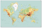 Tuinposter 120x80 cm - Tuindecoratie Wereldkaart - Realistisch - Blauw - Poster voor in de tuin - Buiten decoratie - Schutting tuinschilderij - Tuindoek muurdecoratie - Wanddecoratie balkondoek