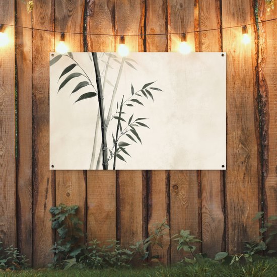 Affiche de jardin 120x80 cm - Décoration de jardin Japandi - Bamboe - Beige - Affiche pour le jardin - Décoration extérieure - Tableau de jardin clôture - Décoration murale en tissu de jardin - Décoration murale en tissu de balcon