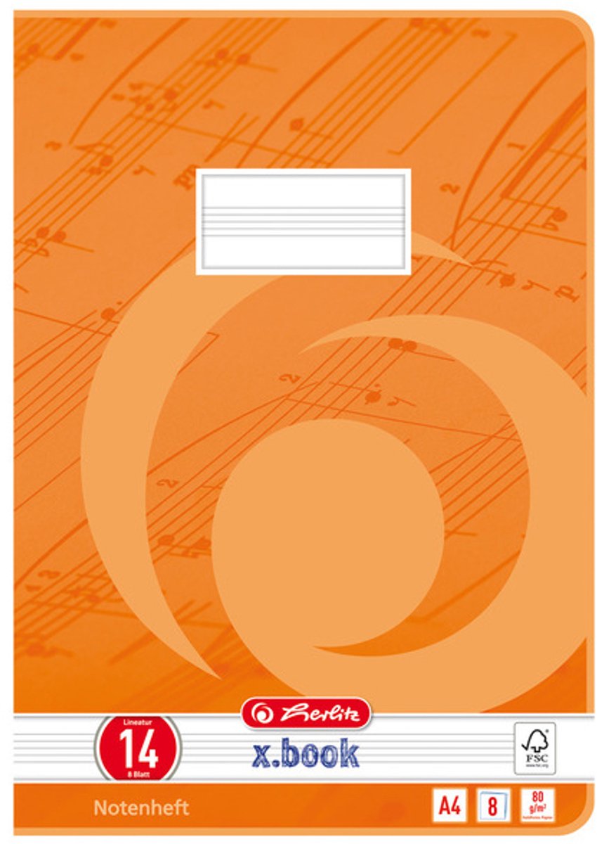 Muziekschrift A4-formaat, 16 regels, 8 vellen