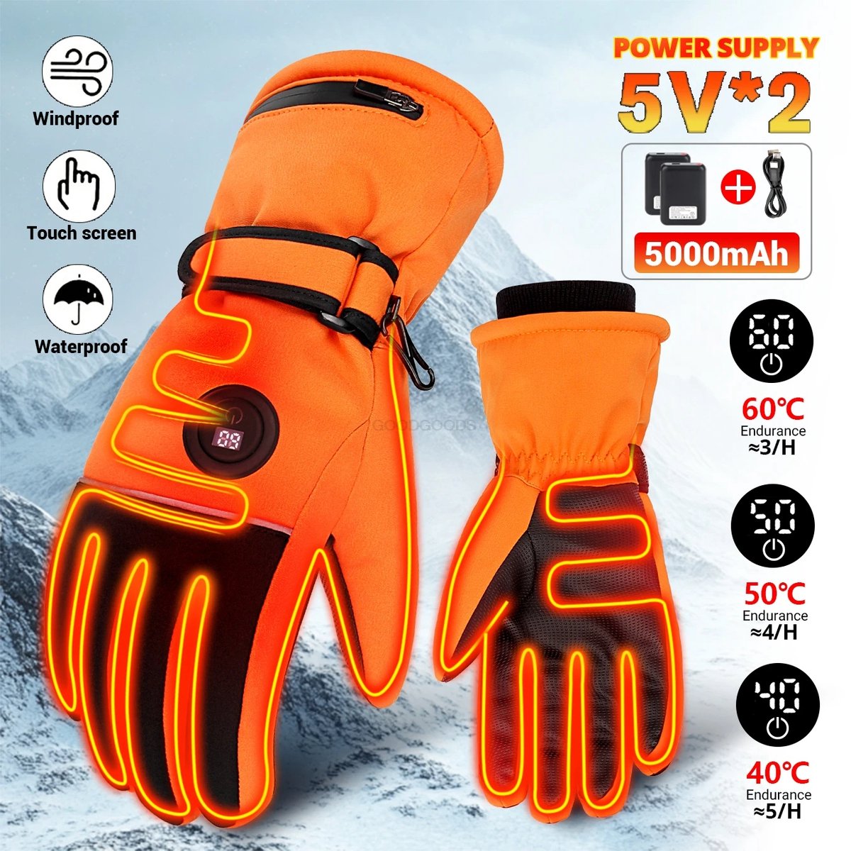 Elektrisch verwarmde handschoenen oplaadbaar – Winter motorhandschoenen & ski handschoenen met touchscreen – Thermisch, waterdicht en winddicht voor buitensporten
