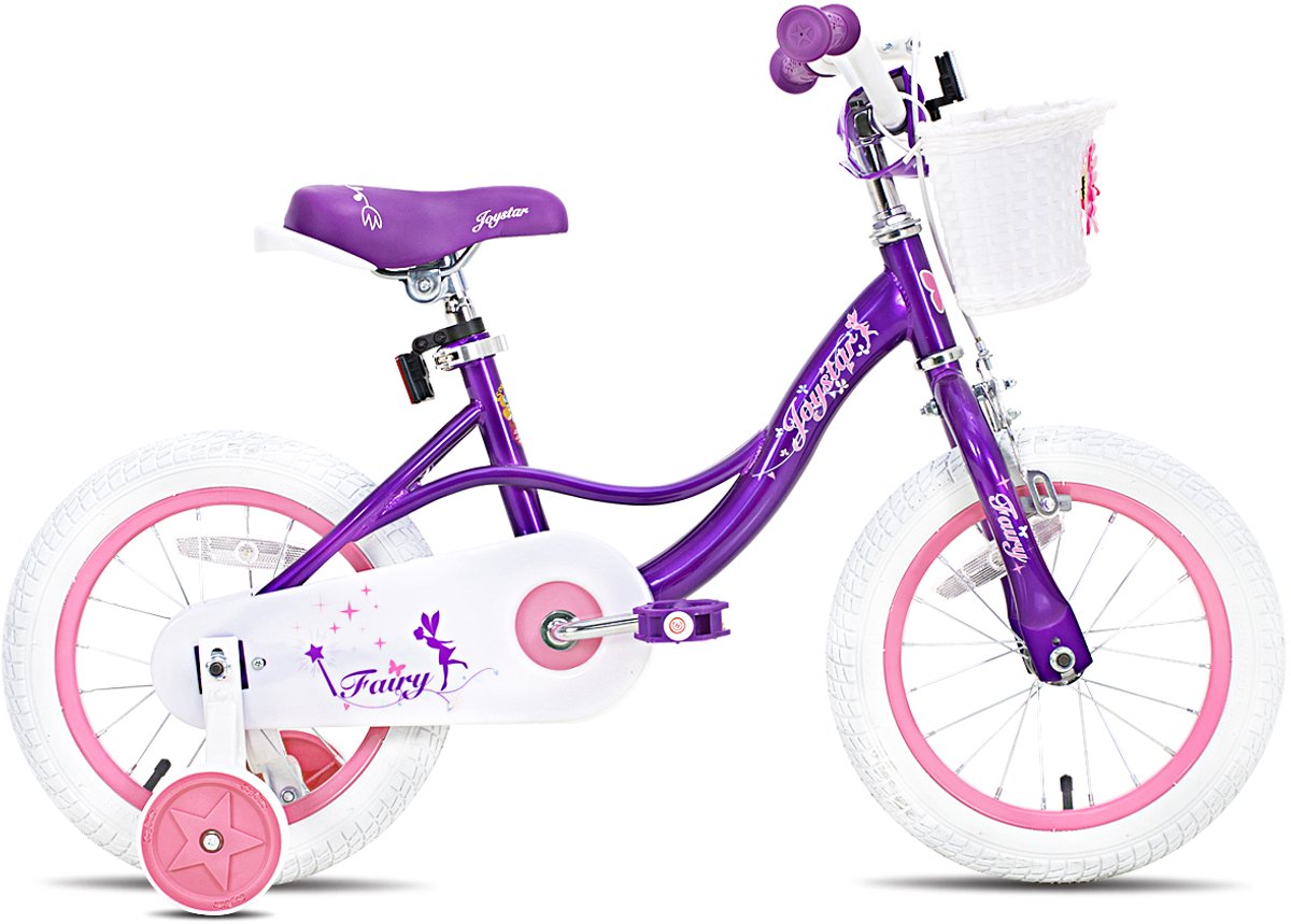 JOYSTAR Fairy Kinderfiets voor Meisjes - 14 Inch - Handrem - Mand - Zijwieltjes - Paars - Geschikt voor buitenactiviteiten in de lente