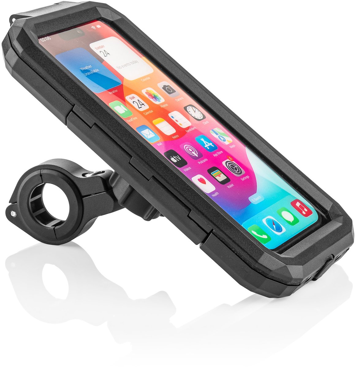 MOJOGEAR waterdichte telefooncase voor fiets & motor - Small - Met Oplaadpoort - Voor Sturen 20-29 mm - Kunststof - Zwart