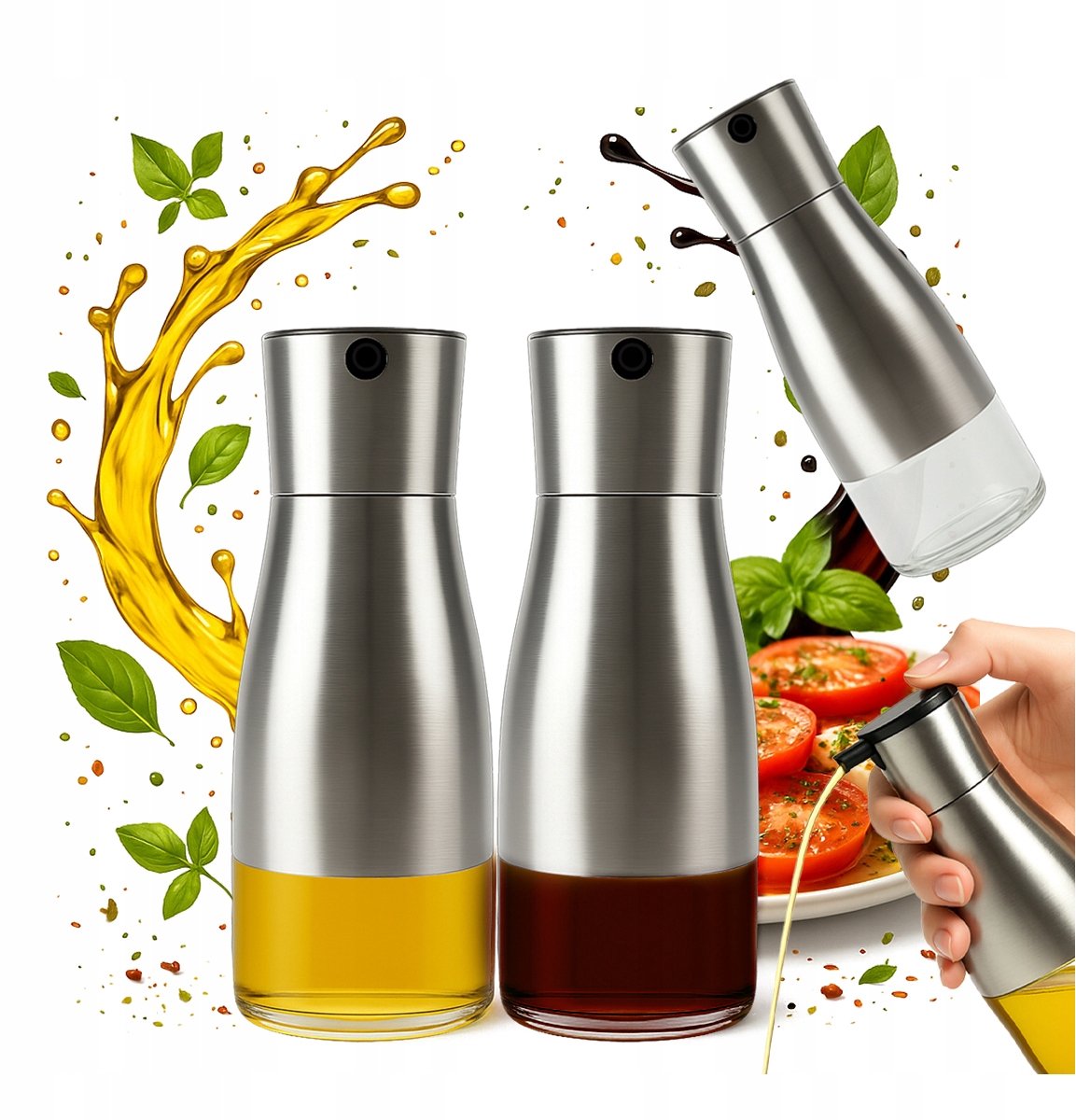 2x Glazen Oliedispenser Fles met Metalen Dop - 320 ml