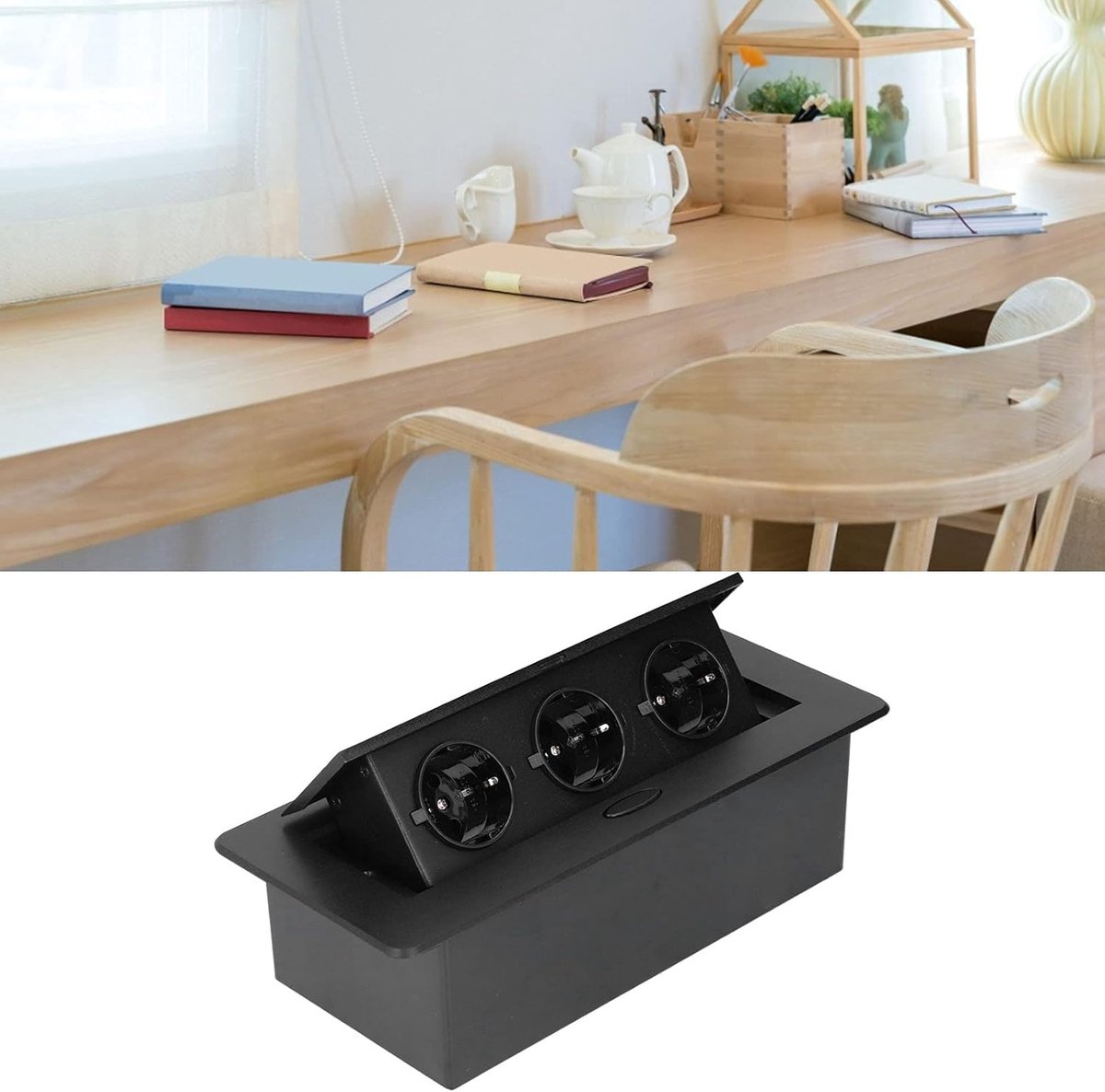Stekkerdoos - stekkerdoos met usb -Verborgen Stopcontacten - Inbouwbare USB Stopcontact - Verborgen pop-up stopcontactdoos voor op tafel, bureau-stopcontact met 3 stopcontacten - 1.5 meter kabe - voor aanrecht in vergaderruimte - stekkerdoos zwart
