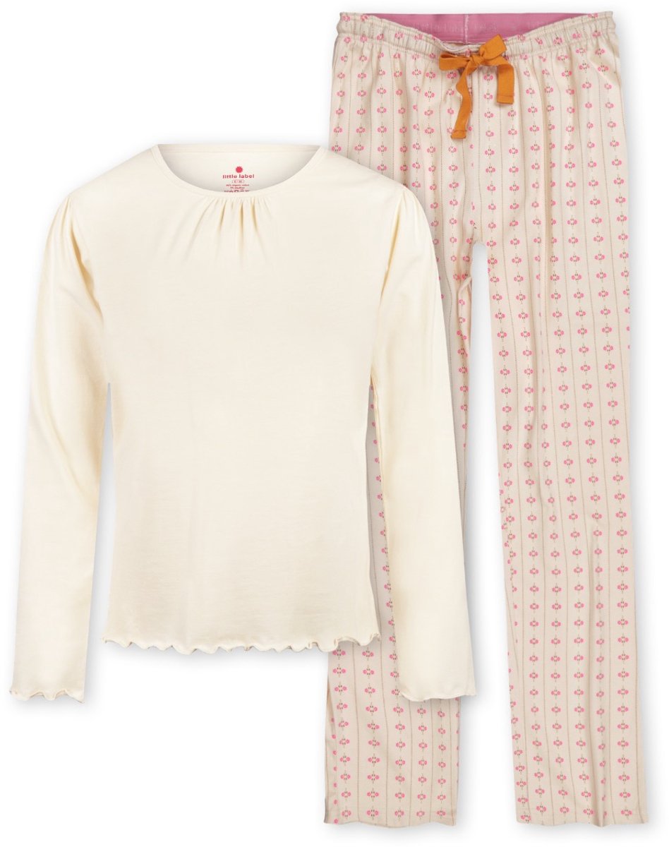 Little Label - kate dames pyjama-set - wit bloemetjes verticaal - L/ 40 - extra zachte bio-katoen