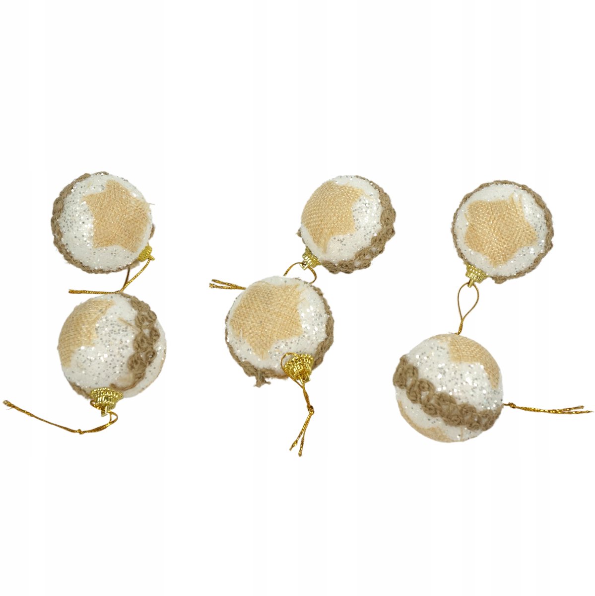 Kerstballenset 5 cm, 6-delig, Rustiek Bruin & Wit