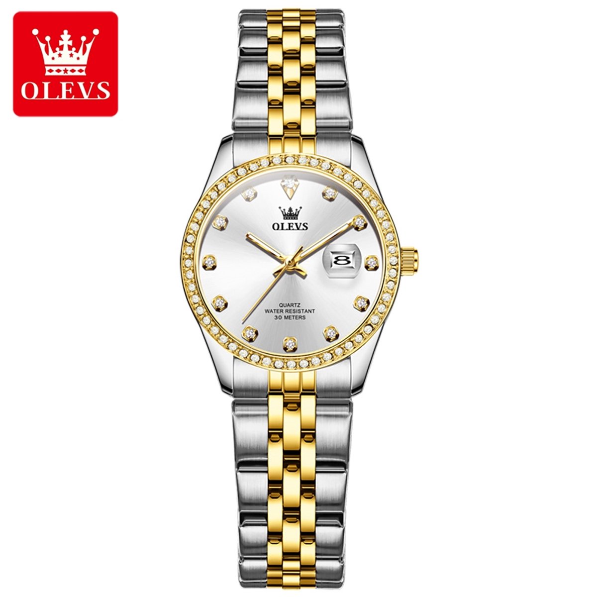 HO-3629L.gz : Olevs goud-zilverkl dames edelstaal quartz horloge, diamantzirkonia