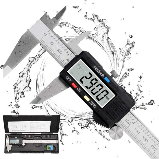 Gvolatee Digitale schuifmaat, 150 mm/6 inch koolstofvezel, digitale schuifmaat met helder lcd en back-up batterij, binnen, professionele kaliper voor buiten, diepte- en stapmeting