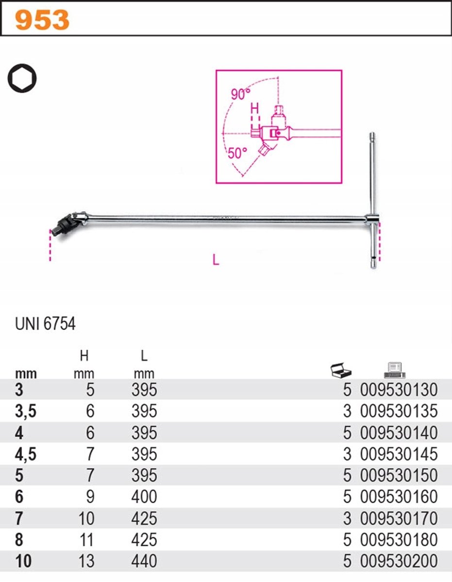 Beta 953/10 Inbussleutel met Kogelgewricht, 10mm