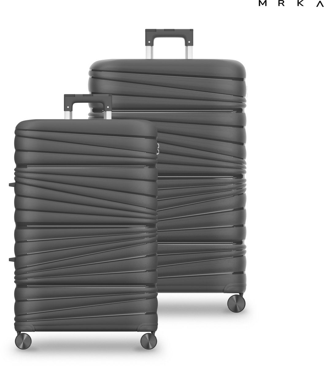 MRKA® Santiago - Reiskoffer duoset - 2-delig Kofferset (S + M) - Donker Grijs - Kofferset - Koffers - Reisbagage - Valies - Lichtgewicht - Polypropyleen Koffer - TSA Slot - Cijferslot - 360° Wielen - Koffers Met Wielen - 37 Liter en 60 Liter