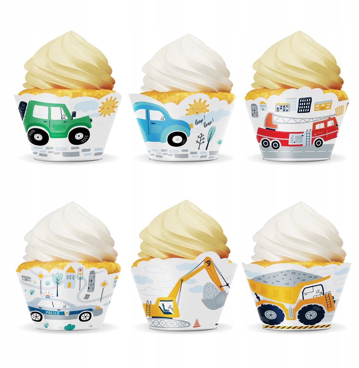 Muffinvormpjes "Auto's" - Decoratie voor Cupcakes, Set van 6