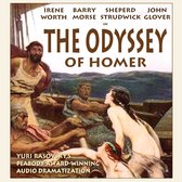 The Odyssey of Homer, een audiodramatisering van Yuri Rasovsky. Een schilderij van mannen op een boot op zee.