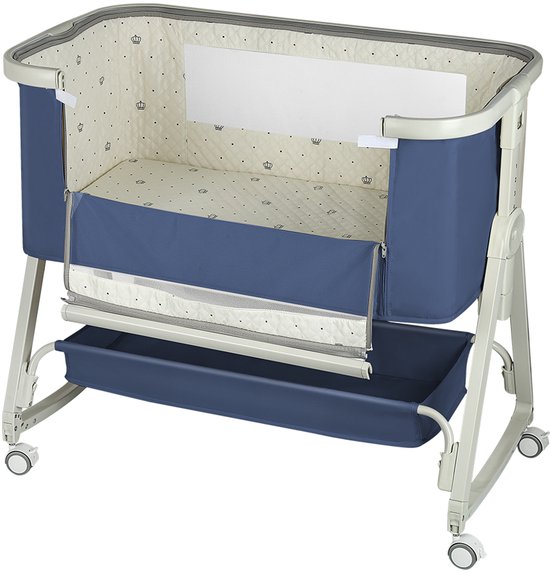 PIPIPOXER-Co-sleeper - Babybedje , 6-traps hoogteverstelling, inclusief matras, blauw