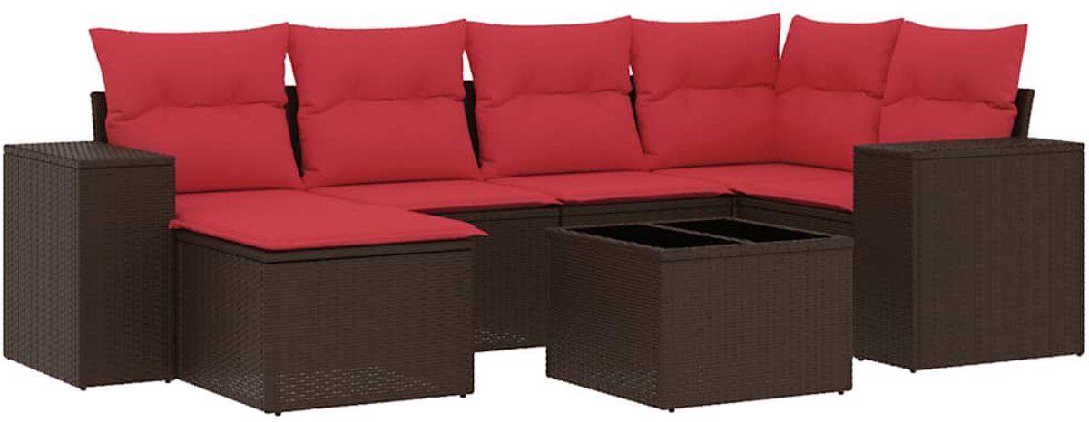 vidaXL - 7-delige - tuinbankset - met - kussens, - bruin - polyrotan