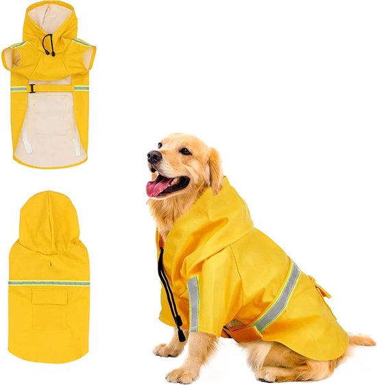 Homieco Hond Regenjas met Hoodie Reflecterende Veiligheidsstroken, Waterdichte Jas Lichtgewicht voor huisdier, Hond Kleding Regen/Waterbestendig, Regen Vest voor Medium Grote Hond