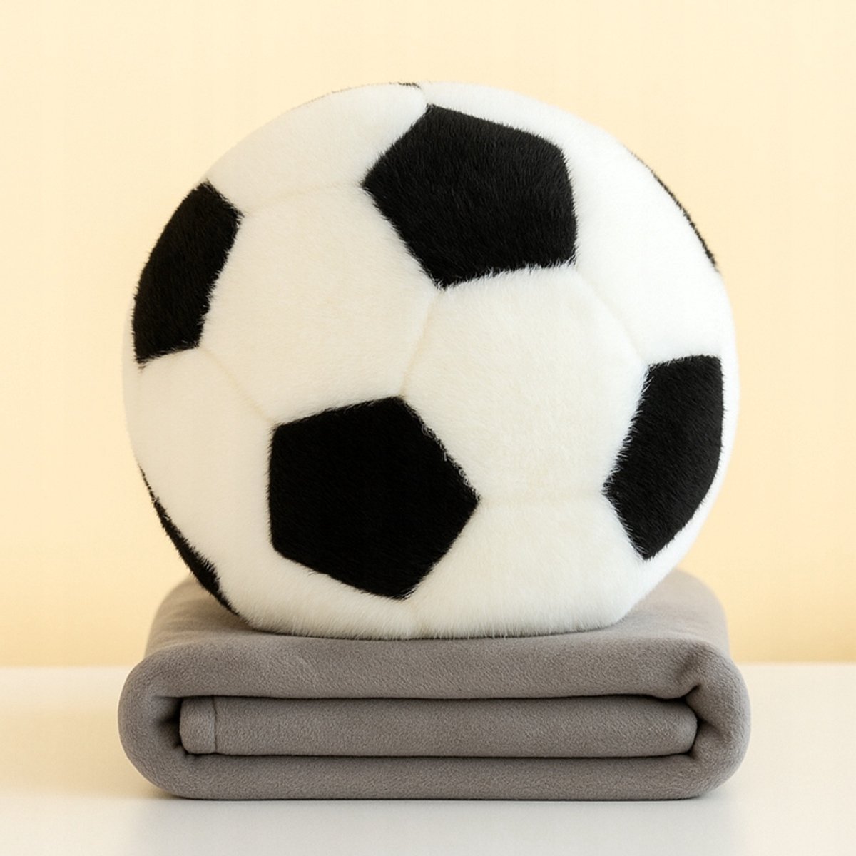 Grote voetbalknuffel met deken 3-in-1 XXL 30cm wit/zwart