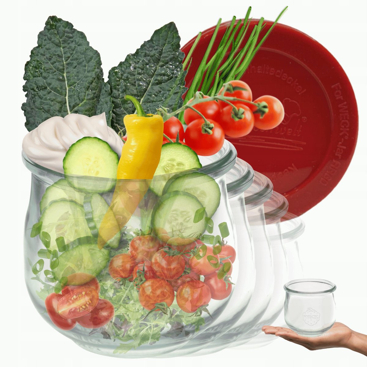 Weckpot 370 ml met siliconen deksel - 6 stuks - hittebestendig glas