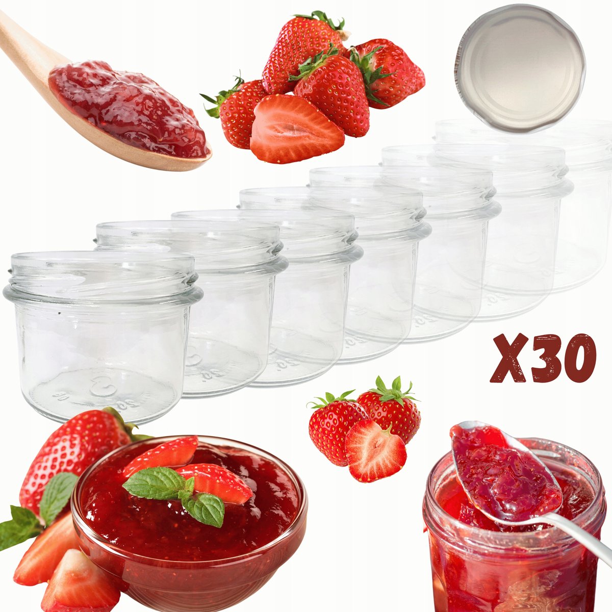 30x Glazen Potten 235ml met 82mm Opening - Ideaal voor Jam, Specerijen