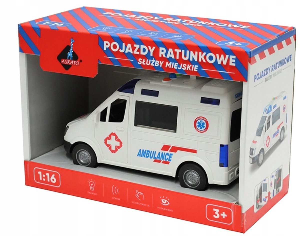 Askato Ambulance Speelgoedauto met Licht en Geluid, 1:16