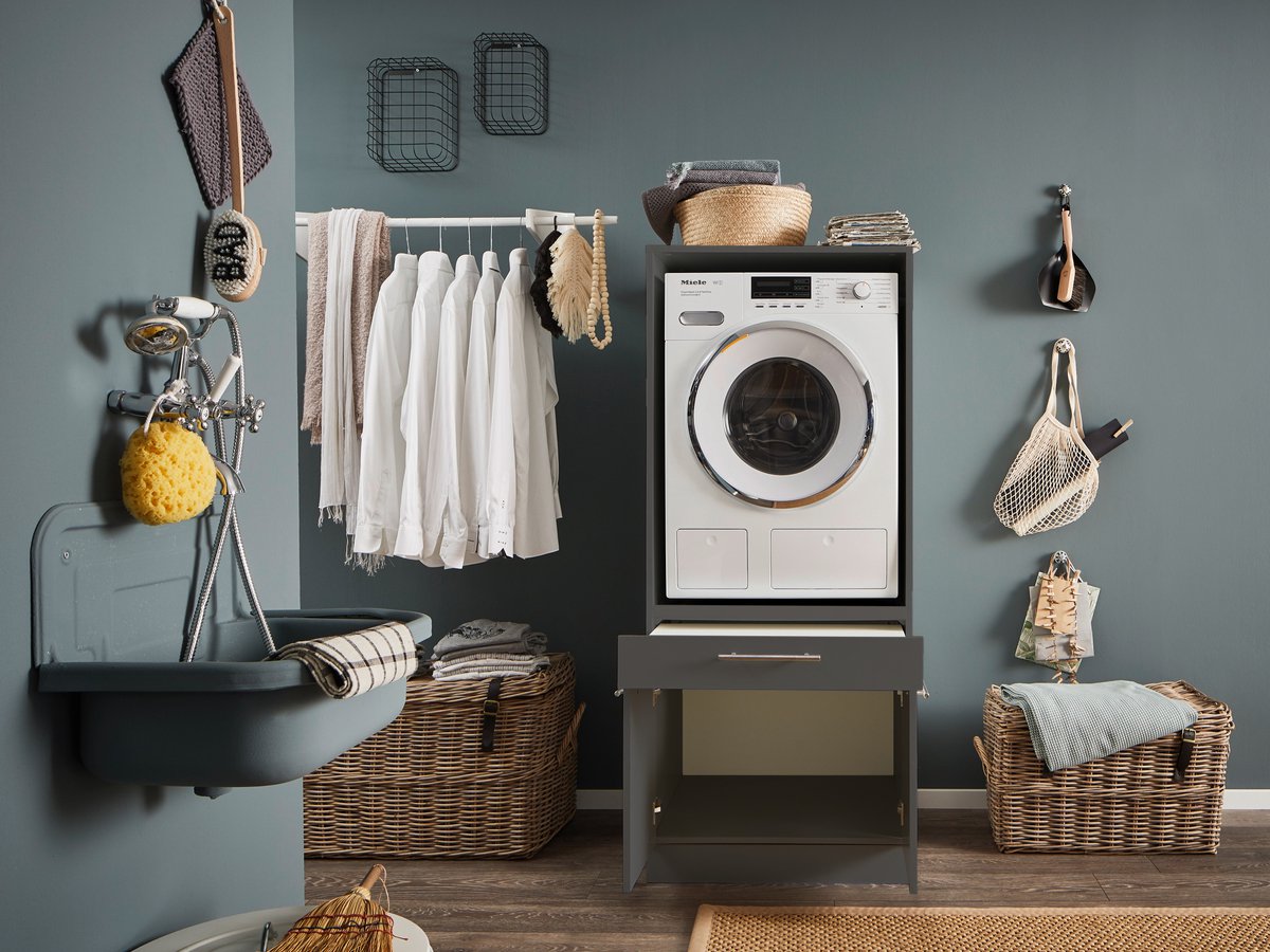 Wasmachine kast met verhoger - Wasmachine kast - Wasmachine ombouw meubel - Antraciet - Wasmachine ombouw kast - Hoogte 162 cm
