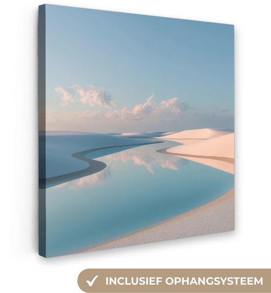 Canvas schilderij 20x20 cm - Exclusieve wanddecoratie Duinen - Waterplas - Oneindige rust - Muurdecoratie woonkamer - Slaapkamer decoratie - Kamer accessoires - Schilderijen op canvas