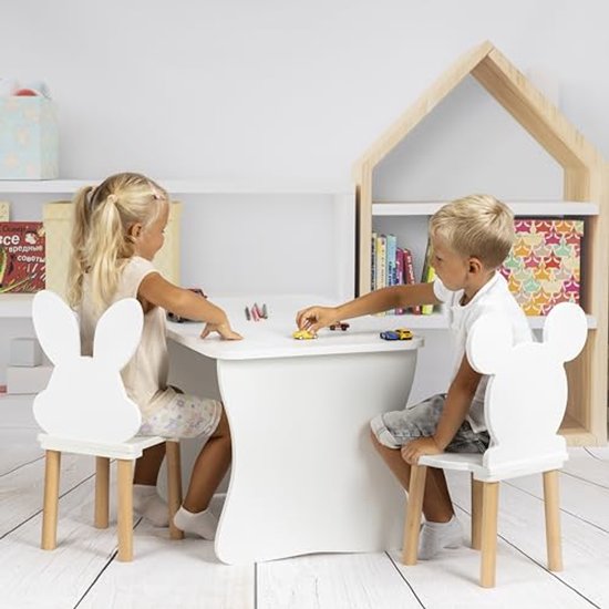 Houten Kinderbureau 70 x 52 x 49 cm met Stoel voor Kinderen van 3 tot 7 Jaar van Merkloos — afbeelding 2