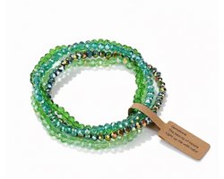 Groene kralen armbandenset voor dames – elastische armband met glaskralen in diverse groentinten