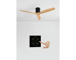 CREATE - Plafondventilator 40W silent 100% hout (Ø132cm) (ruimtes 10m²-25m²) - Zwart / Licht hout - Geen licht - Controller voor wandmontage + afstandsbediening - WIND CALM NATURAL WOOD