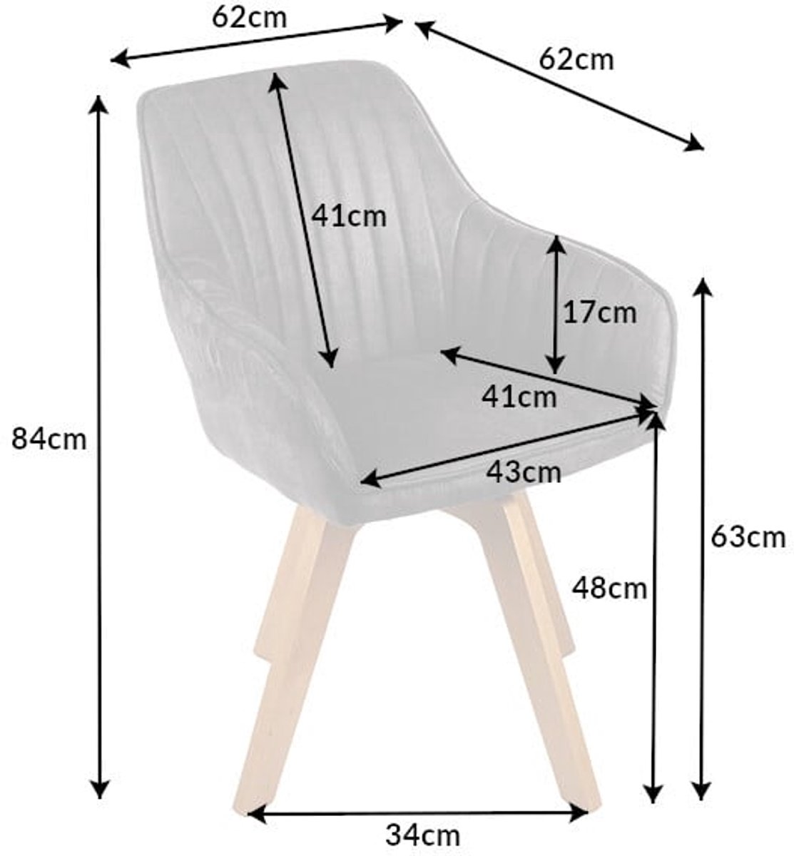 Invicta Interior Draaibare design stoel LIVORNO grijs fluwelen beukenhouten poten met armleuningen - 41309 Zie omschrijving