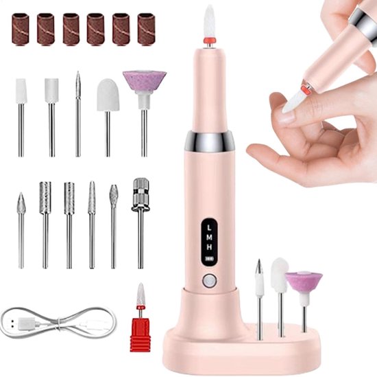 Sander Shop Nail Filer Electric, Nail Drill Kit with 3 Modes, Portable Nail Drill Machine, Electric Nail Filer for Home Nail Salon, Manicure Pedicure Tool, Includes 12 Drill Bits for Nails, Gel Polish Removal-Roze