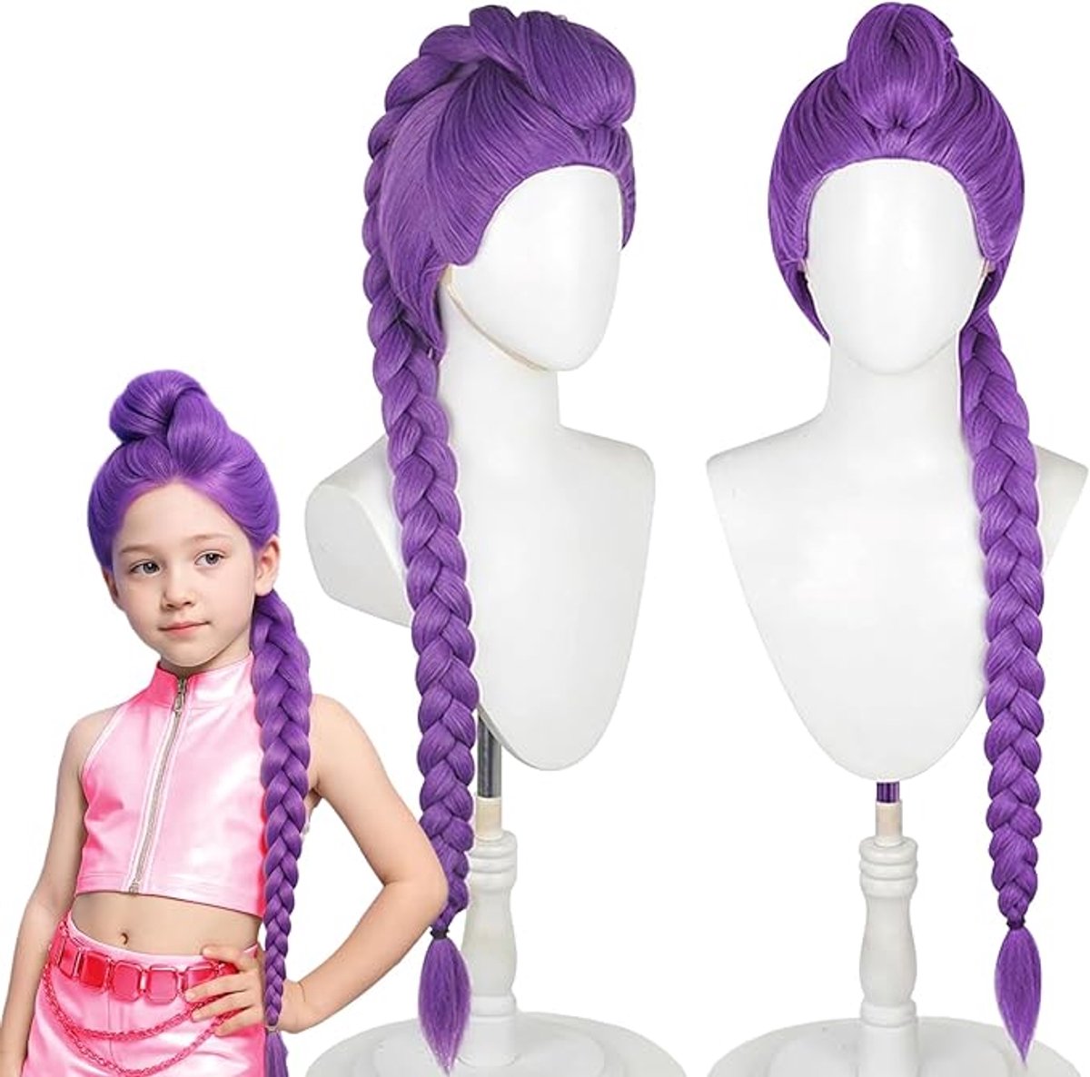 Halloween - Halloween kostuum - Pruiken - Pruiken Dames - 95 cm - Lange paarse pruik voor vrouwen - Cosplay pruik voor kinderen - Paarse vlechtpruik - Halloween cosplay rekwisieten -kinderkostuumpruik - voor Halloween carnavalsfeest gemaskerd bal