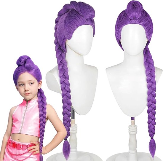 Halloween - Halloween kostuum - Pruiken - Pruiken Dames - 95 cm - Lange paarse pruik voor vrouwen - Cosplay pruik voor kinderen - Paarse vlechtpruik - Halloween cosplay rekwisieten -kinderkostuumpruik - voor Halloween carnavalsfeest gemaskerd bal