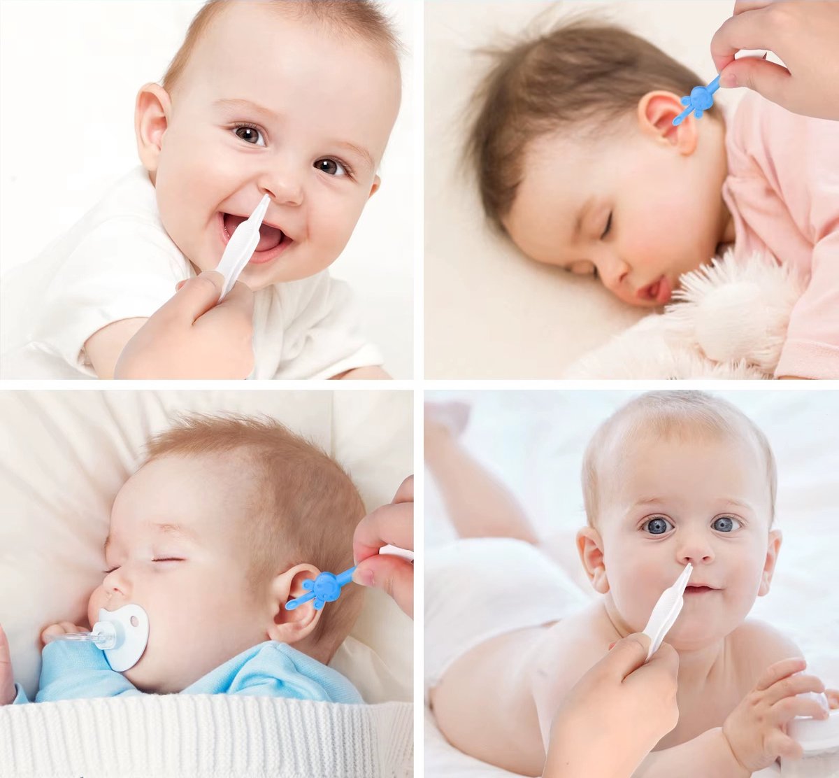 BPA-vrije 2-in-1 Baby Verzorgings pincet Set – Snotjes verwijderaar - Oorsmeer verwijderaar - Neus & Oren – 2 Stuks – Wit/Blauw met Giraffe Design — cadeau in Cadeau-ideeën - foto 2