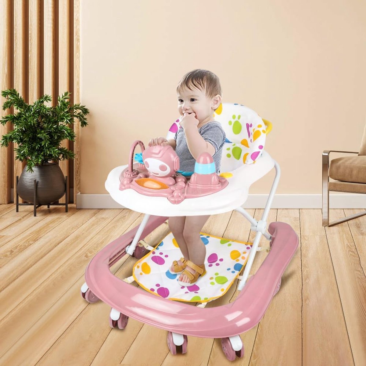 Image of 3-in-1 Opvouwbare Loopwagen voor Baby's - Verstelbare Hoogte, Activiteitencentrum, Roze