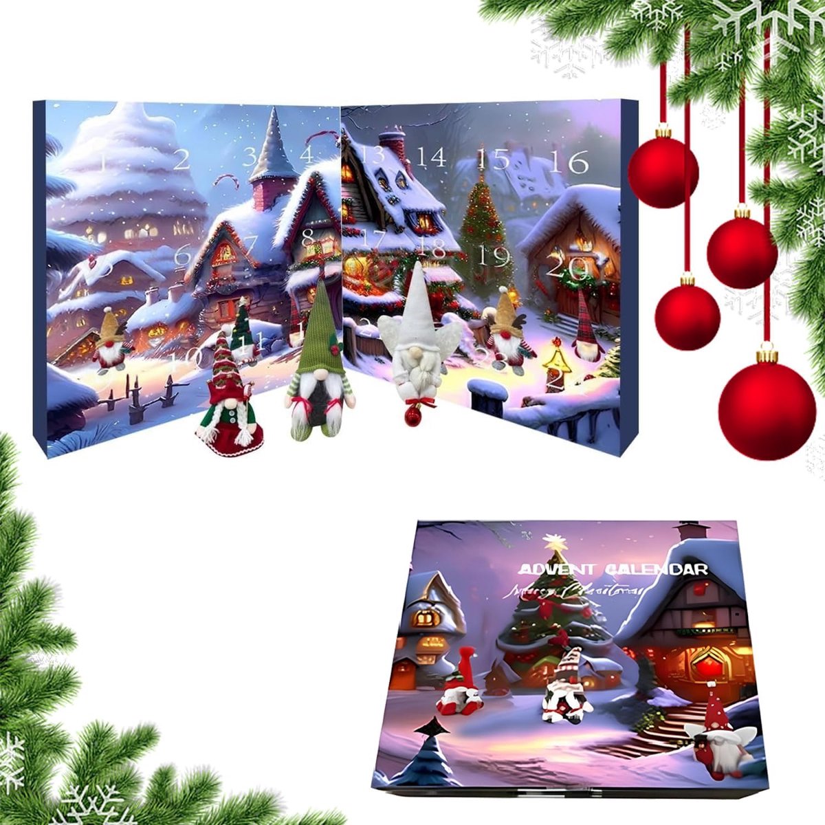 Adventskalender 2025，Kerstkabouter Adventskalender- Kabouter Adventskalender 2025 met Kabouterpoppen- 24-daagse aftelkalender- Kabouter Adventskalender