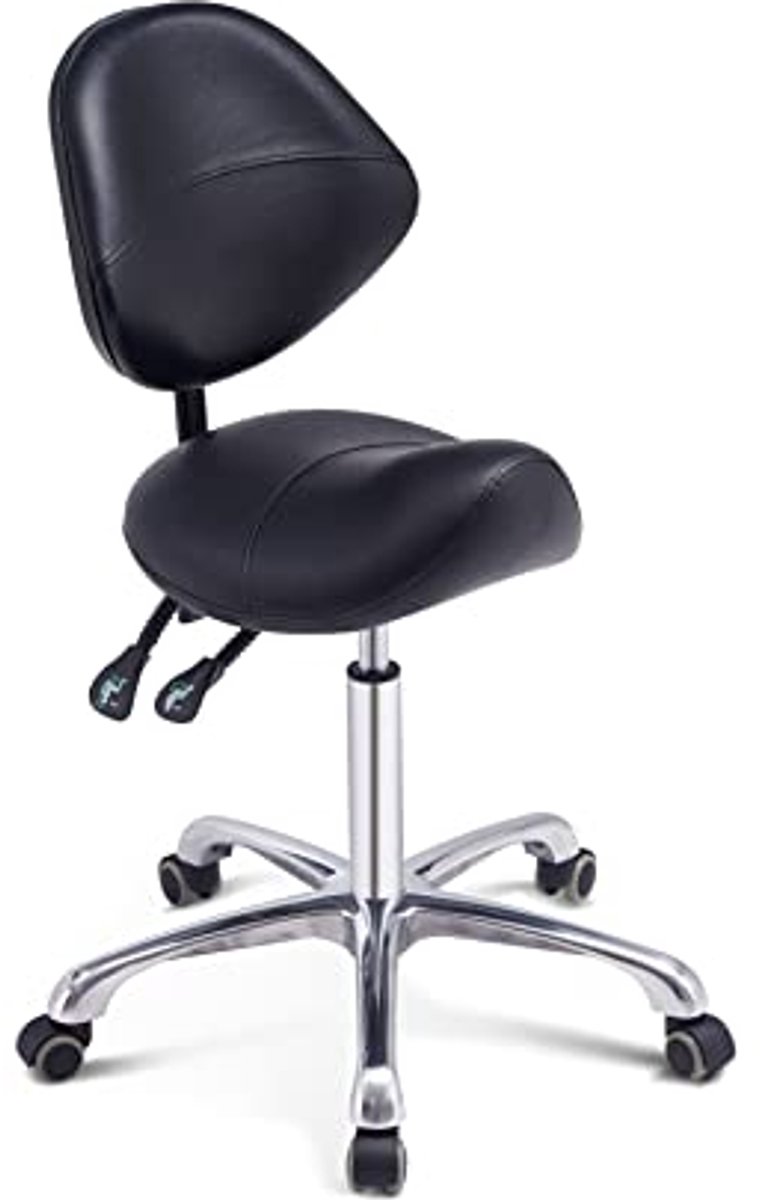 Verstelbare Zadelkruk met Rugsteun | Massagedraaistoel voor Schoonheid en Spa | Ergonomische Hoge Comfort Stoel op Wielen