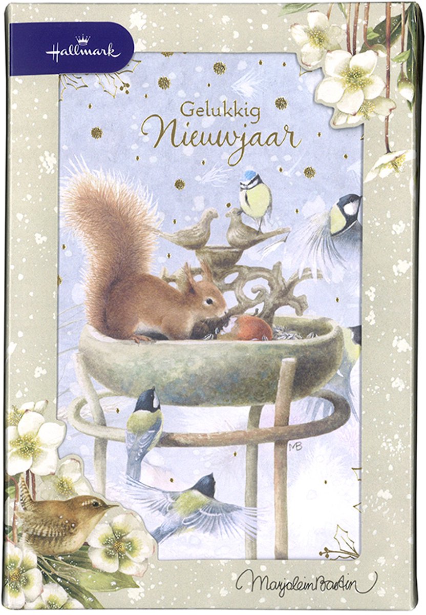 Hallmark - Marjolein Bastin - 20 Kerstkaarten - Eekhoorn - Goudfolie - Kerst - Nieuwjaar - 12,5 x 18 cm