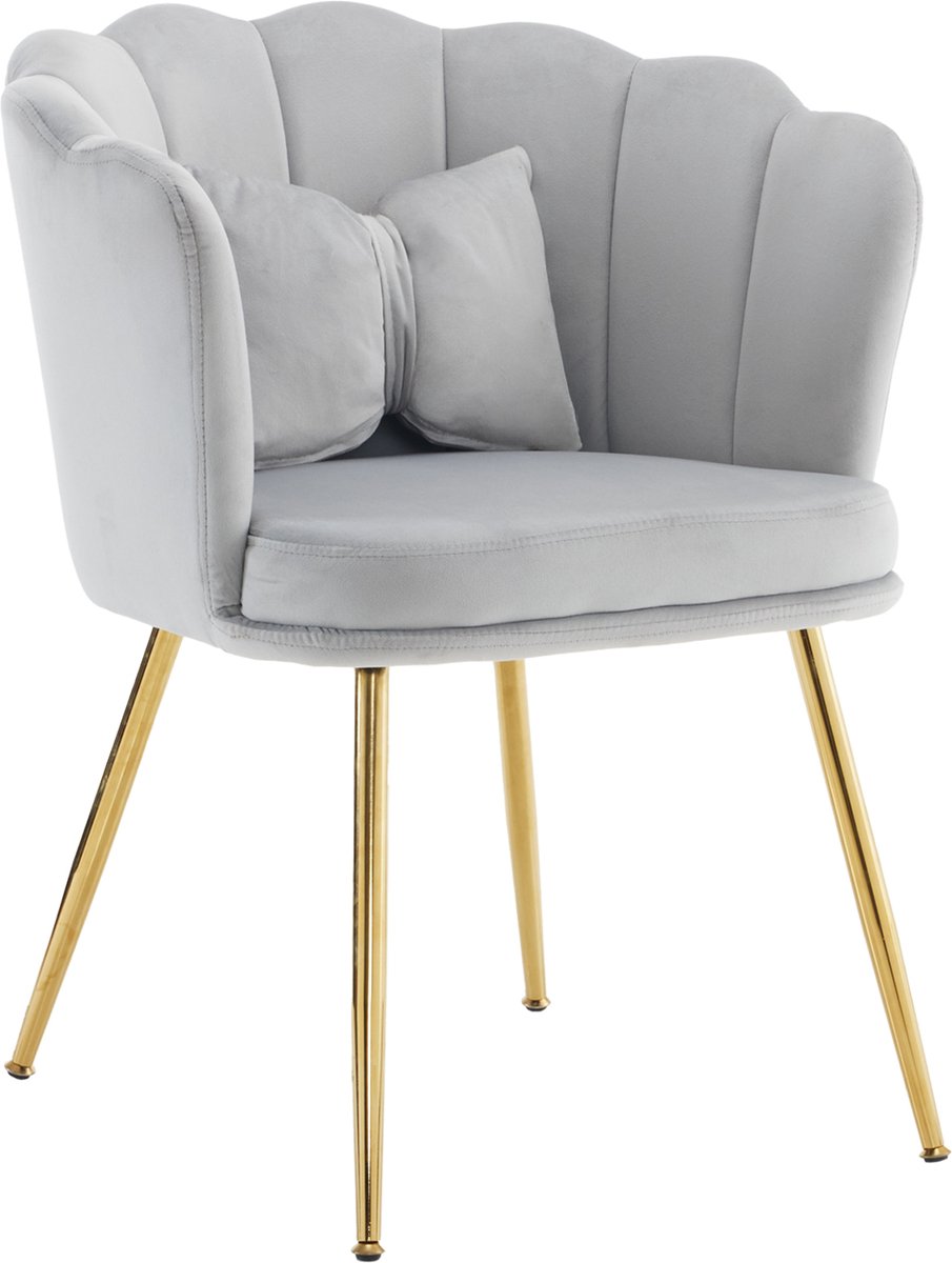 HAUSS SPOLE Eetkamerstoelen - 62x54,5x77 cm - Armleuningstoel Met Bloem Rugleuning - Fluweel - Grijs