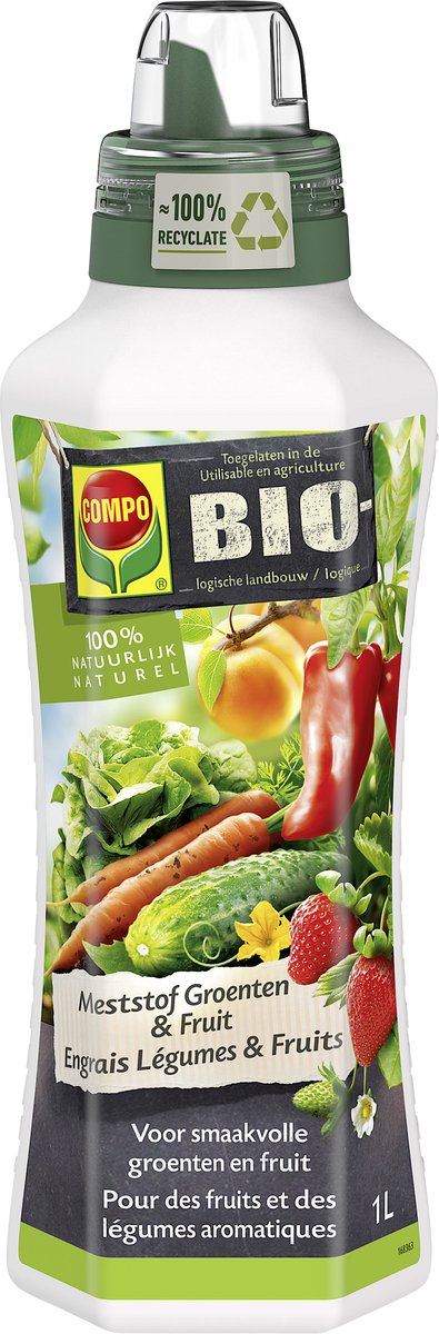 COMPO Bio Vloeibare Meststof Groenten & Fruit - 100% natuurlijk - voor een rijke en smaakvolle oogst - fles 1 L