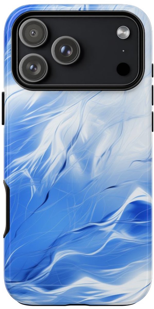 Blauw-Wit Abstract Golvend Patroon – Telefoonhoesje Geschikt voor iPhone 17 Pro Max