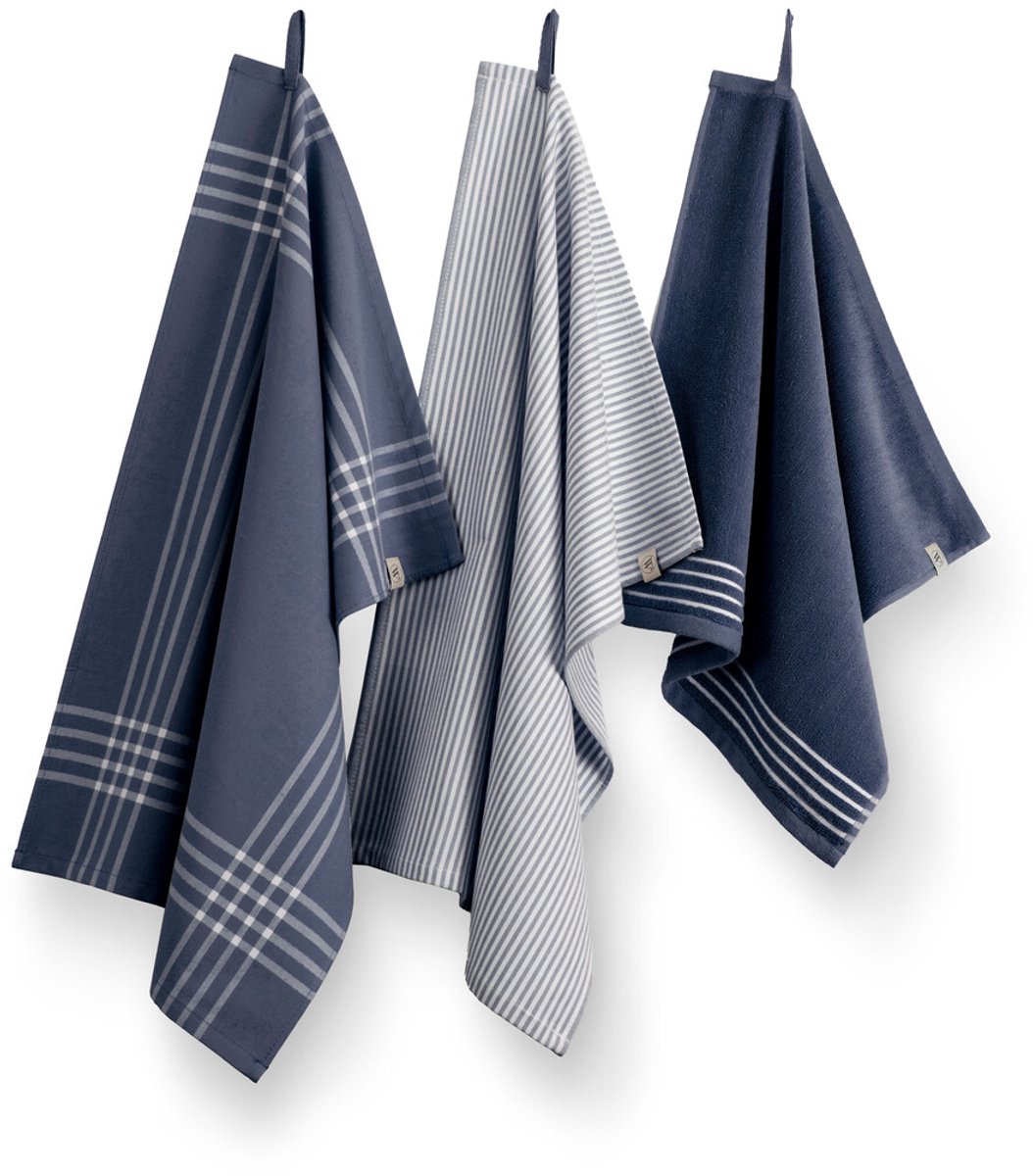 Walra Keukenset Superior Kitchen Set - 2x 50x70 + 1x 50x50 - 100% Katoen - Blauw / Wit