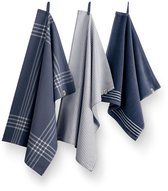 Ensemble de cuisine Walra Kitchen Set supérieur Blauw / Wit - 2x 50x70 + 1x 50x50 cm - 100% Katoen