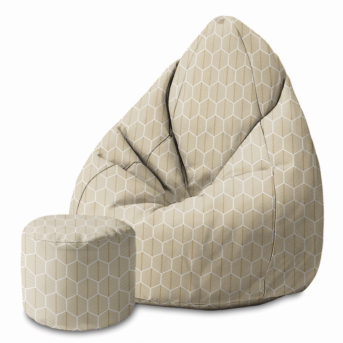 DreamRoots Velvet Zitzak voor Volwassenen – Luxe Beanbag met Voetsteun en Afneembare Hoes – Inclusief Vulling – 80x80x120 cm - Hexagonal Gold